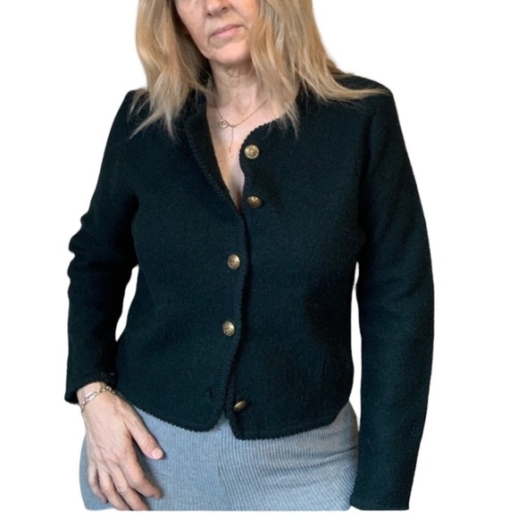 VTG Charter Club Boiled Wool Button Front Cropped Tailored Jacket Womens Small - Picture 1 of 12